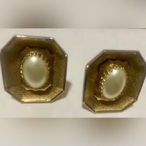 Vintage Gold and pearl Octagon clip on Earrings